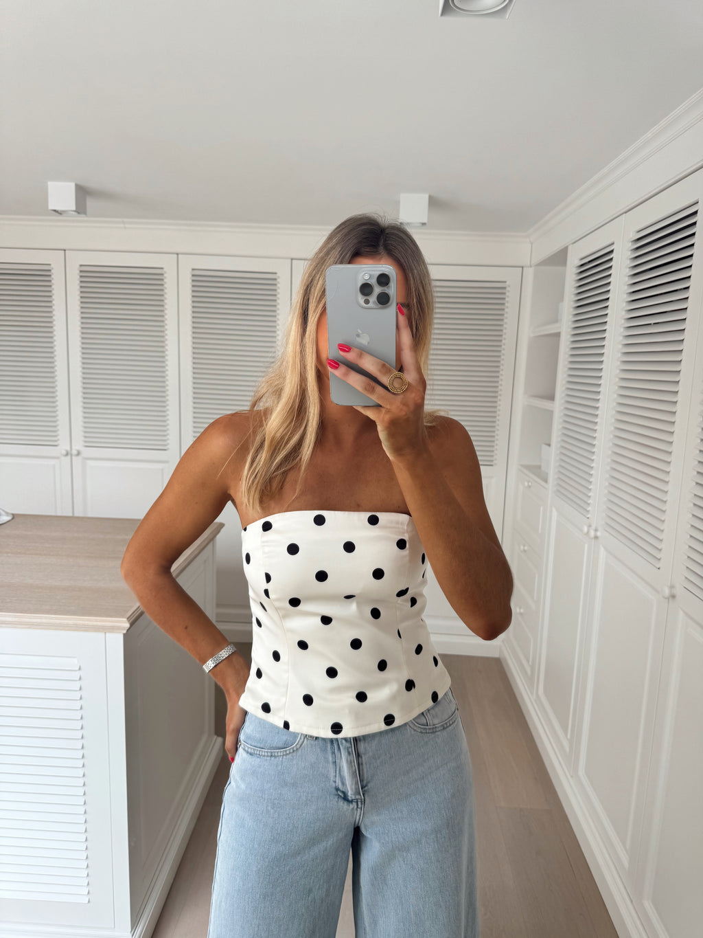 Martial bustier top - ecru with polka dots