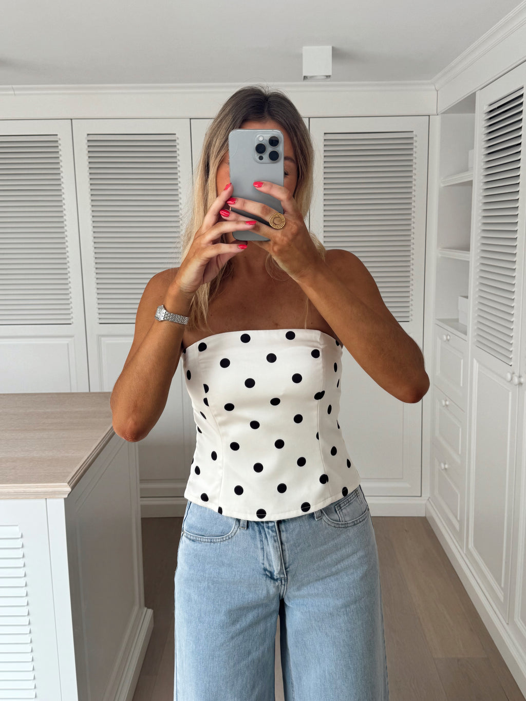 Martial bustier top - ecru with polka dots