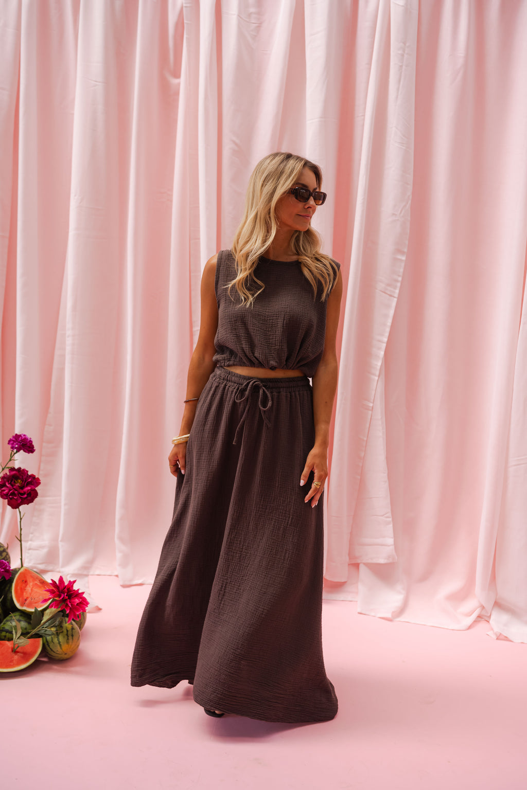 Salma top - chocolate cotton gauze