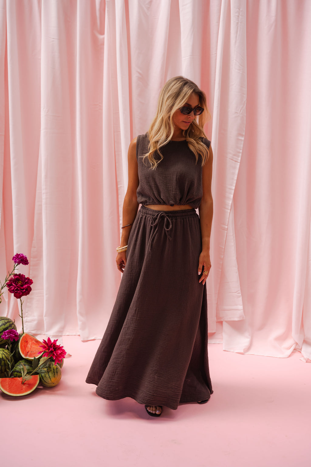 Salma top - chocolate cotton gauze