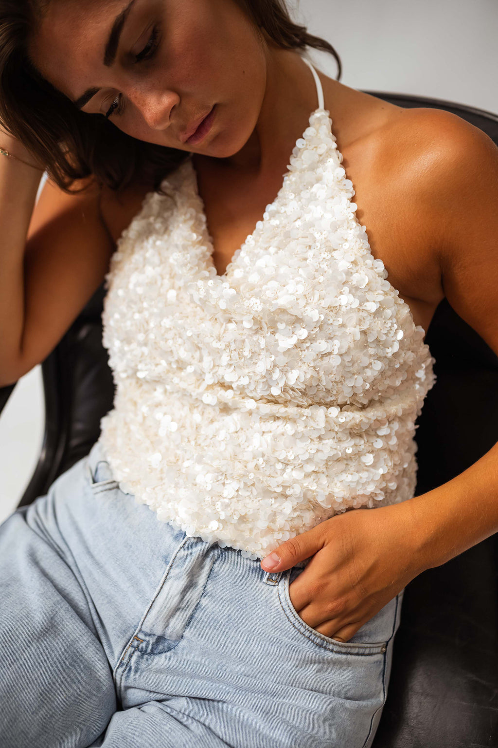Top Yady - écru à paillettes