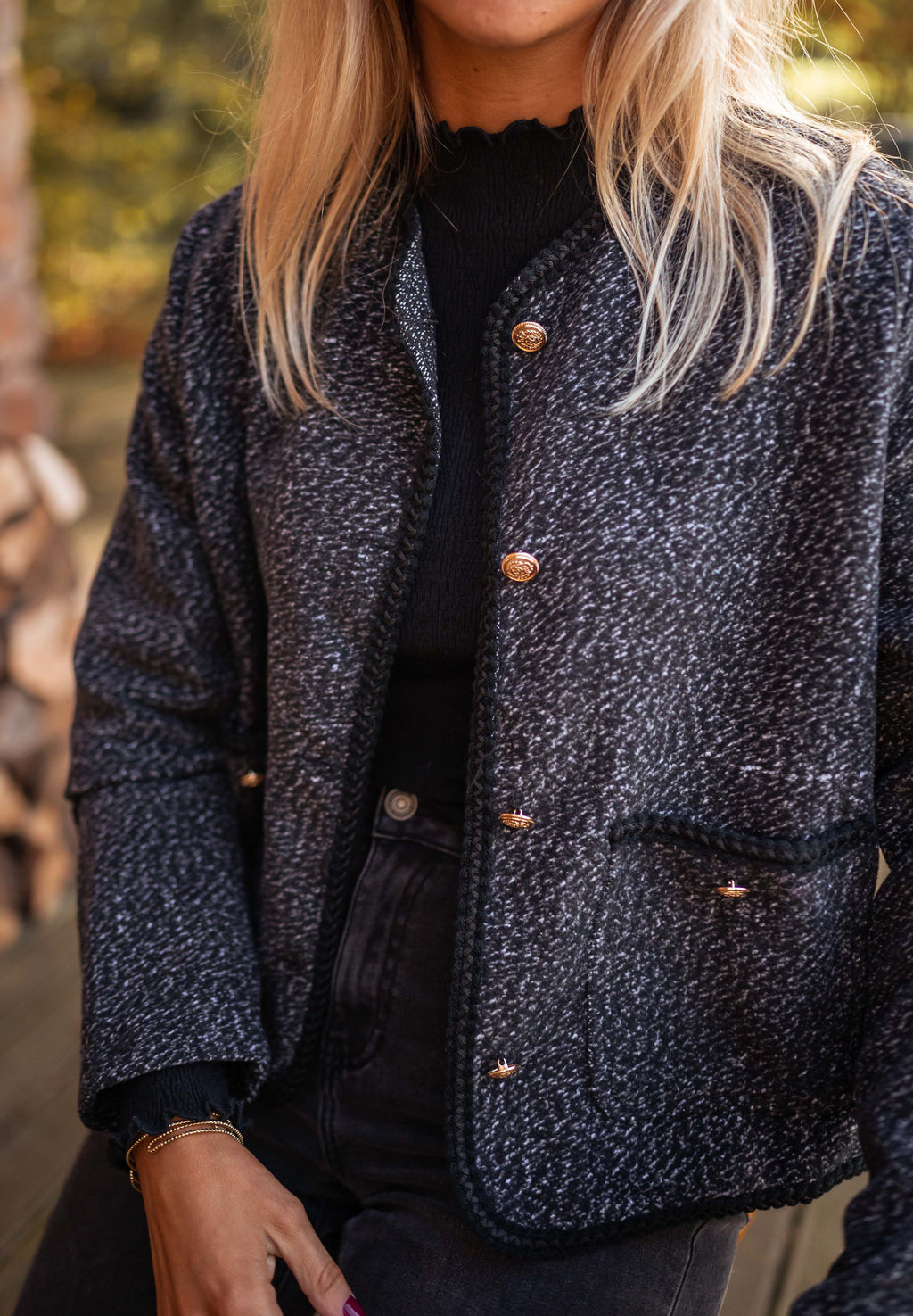 Veste Roma chinée - noire et grise