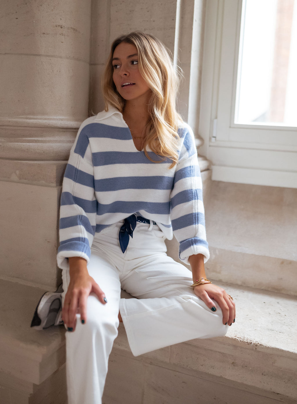 Sweater Conor Lined - Blue and ecru