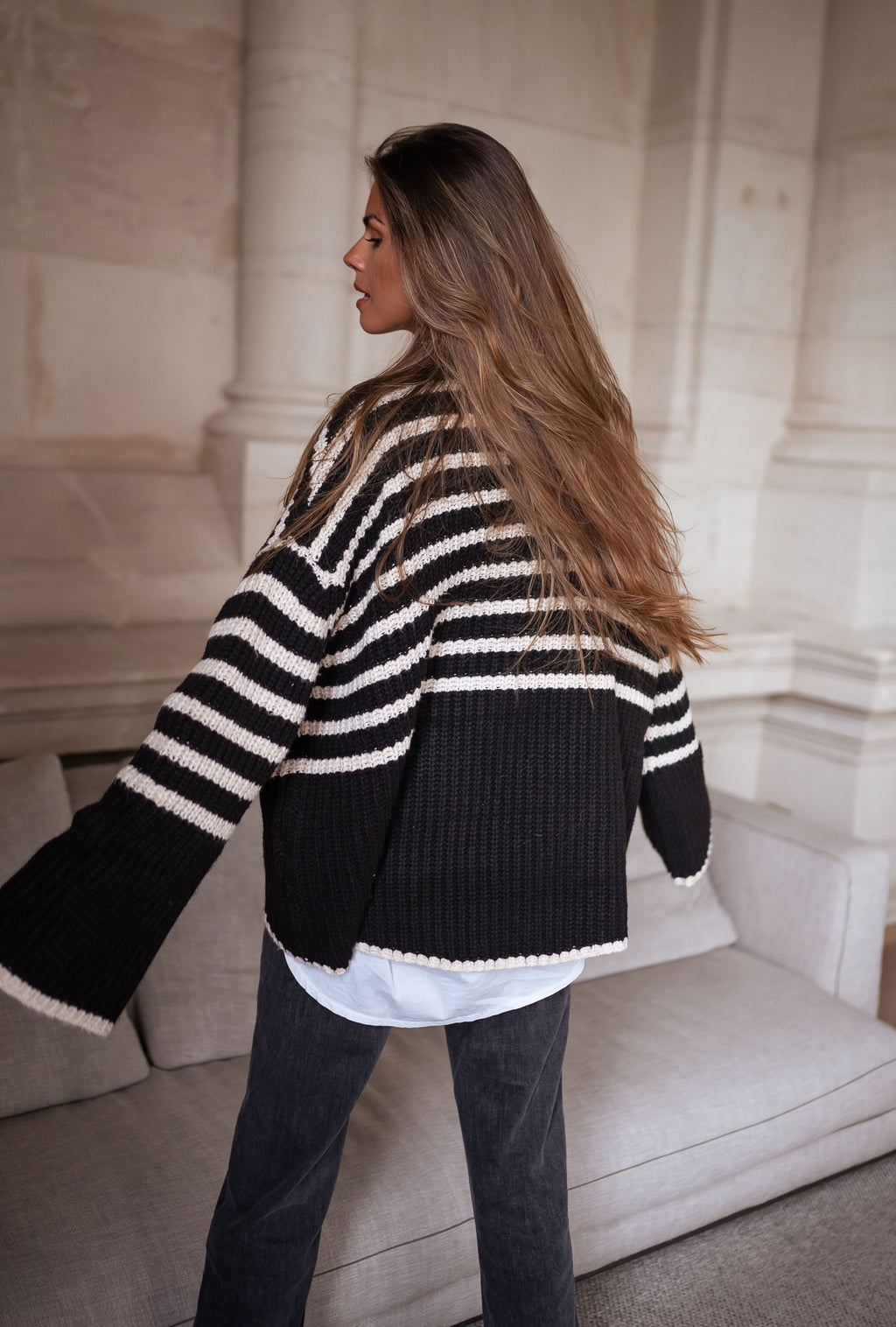 Sweater Genna Lined - Black and ecru