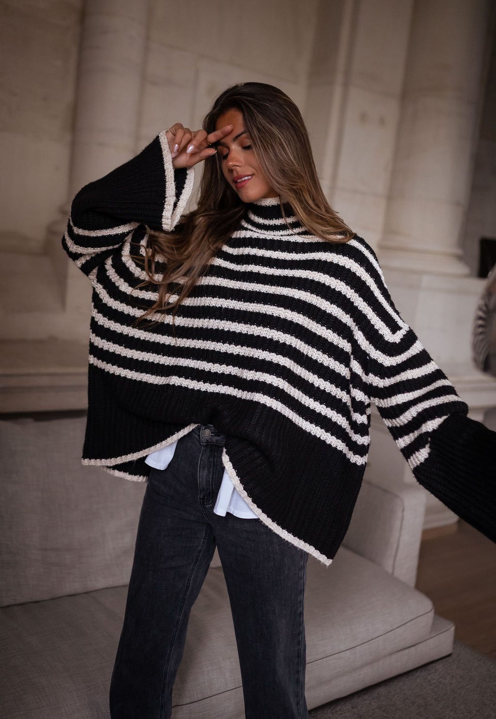 Sweater Genna Lined - Black and ecru