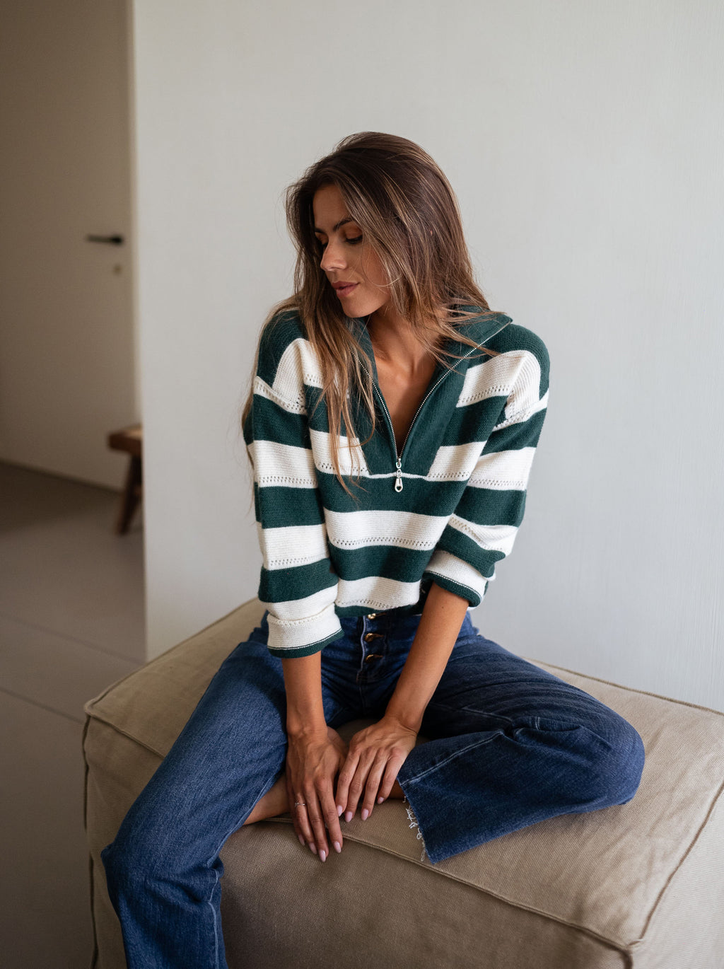 Sweater Laura Lined - green and ecru