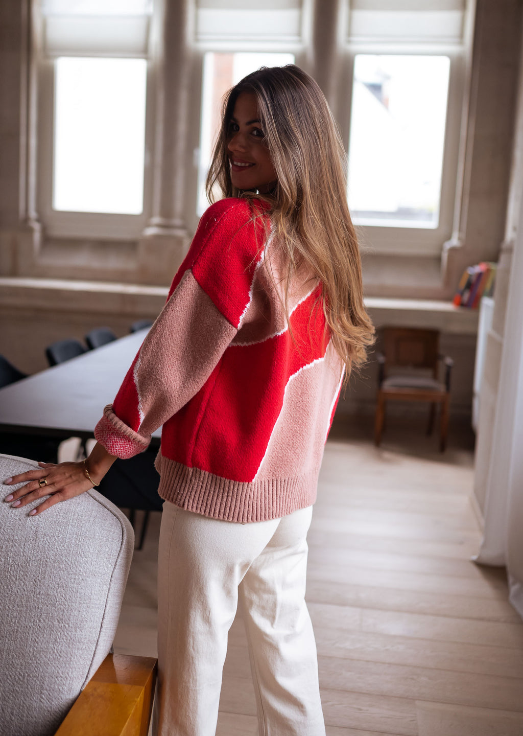 Sweater Maleka - red and old Pink