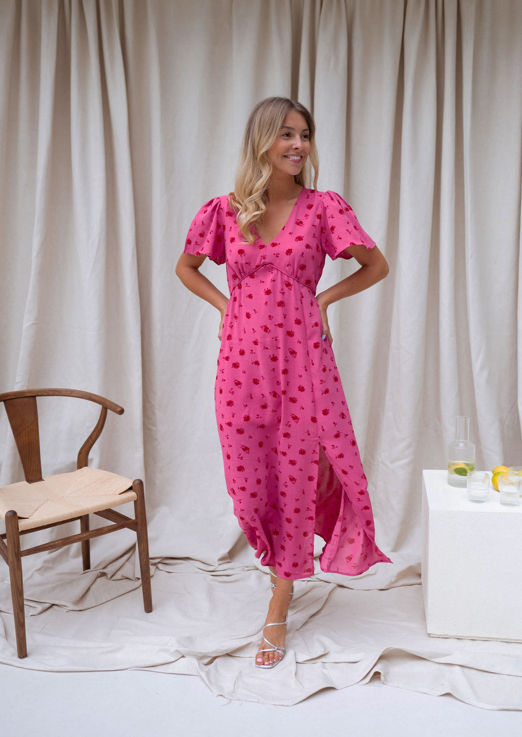 Dress Besma - raspberry patterned