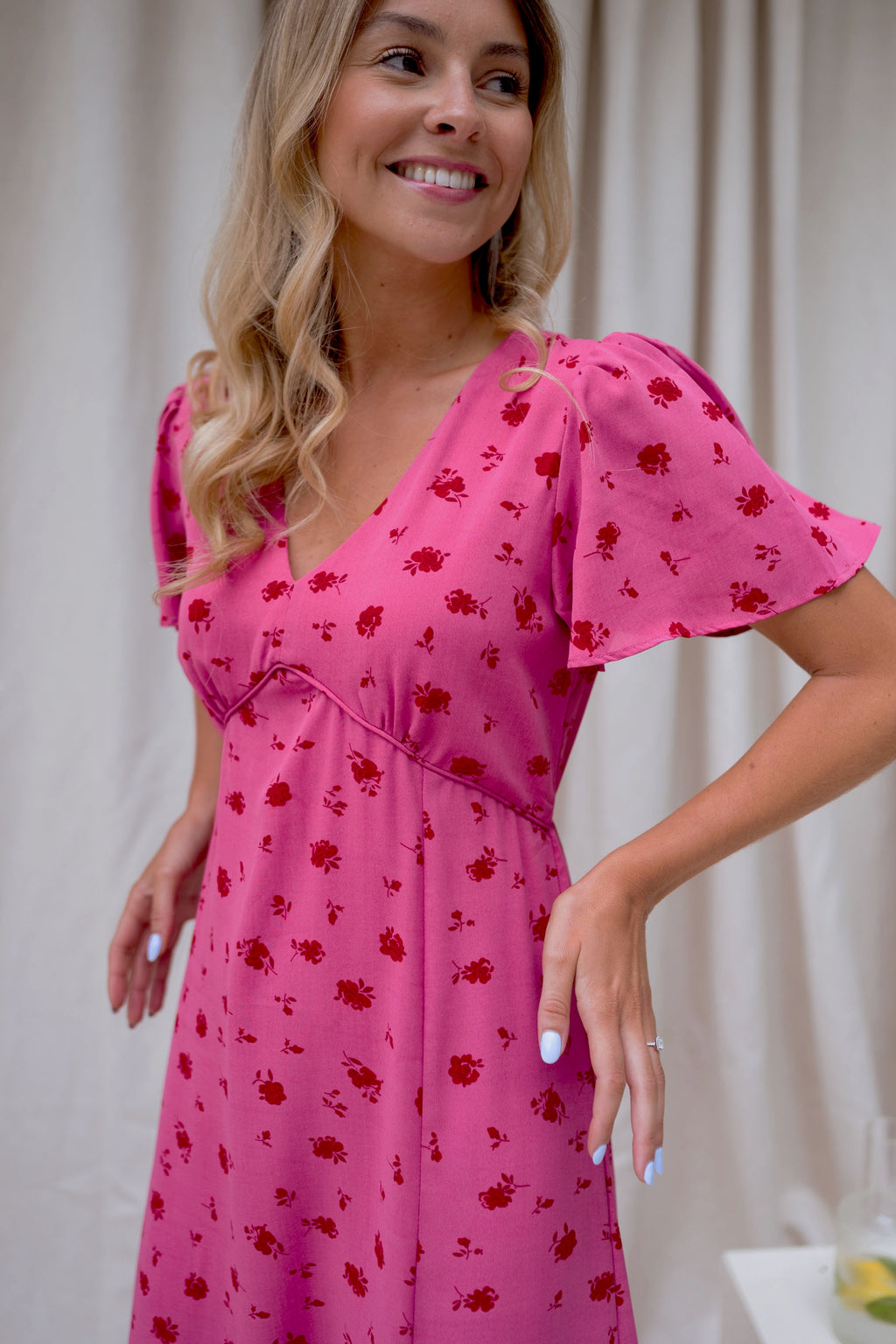 Dress Besma - raspberry patterned