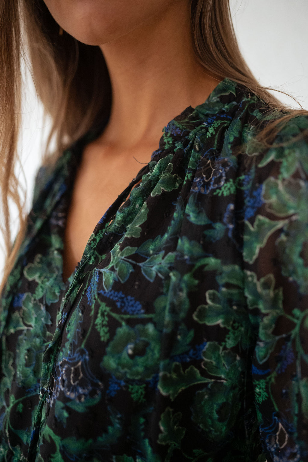 Robe Edith - verte et bleue à fleurs