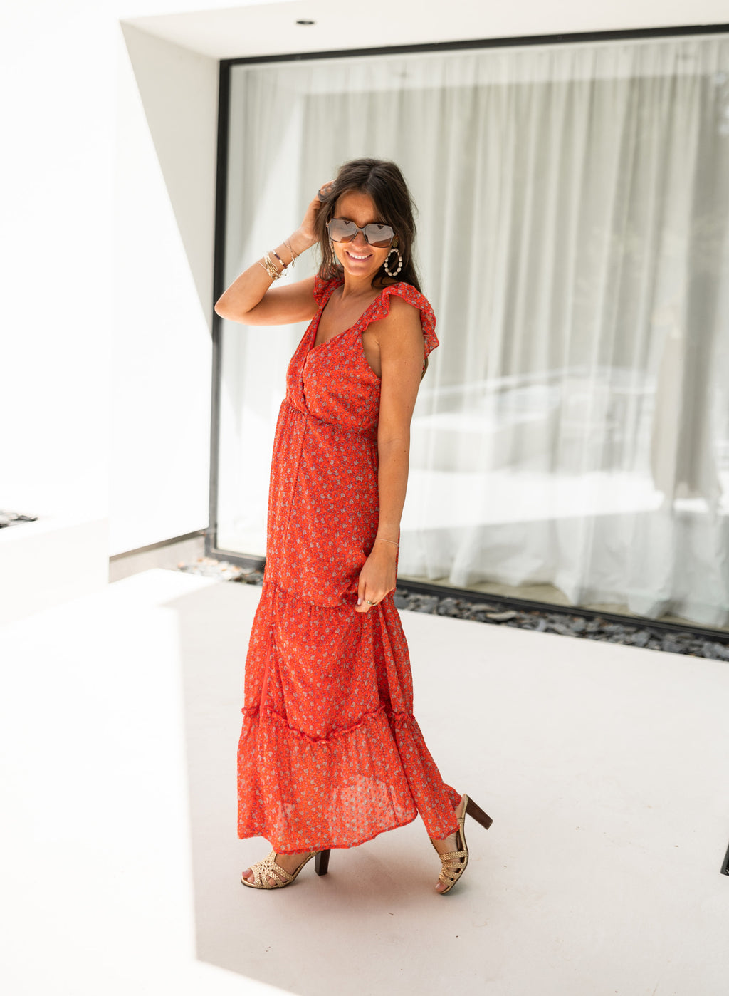 Dress long Chelby - Red blossom